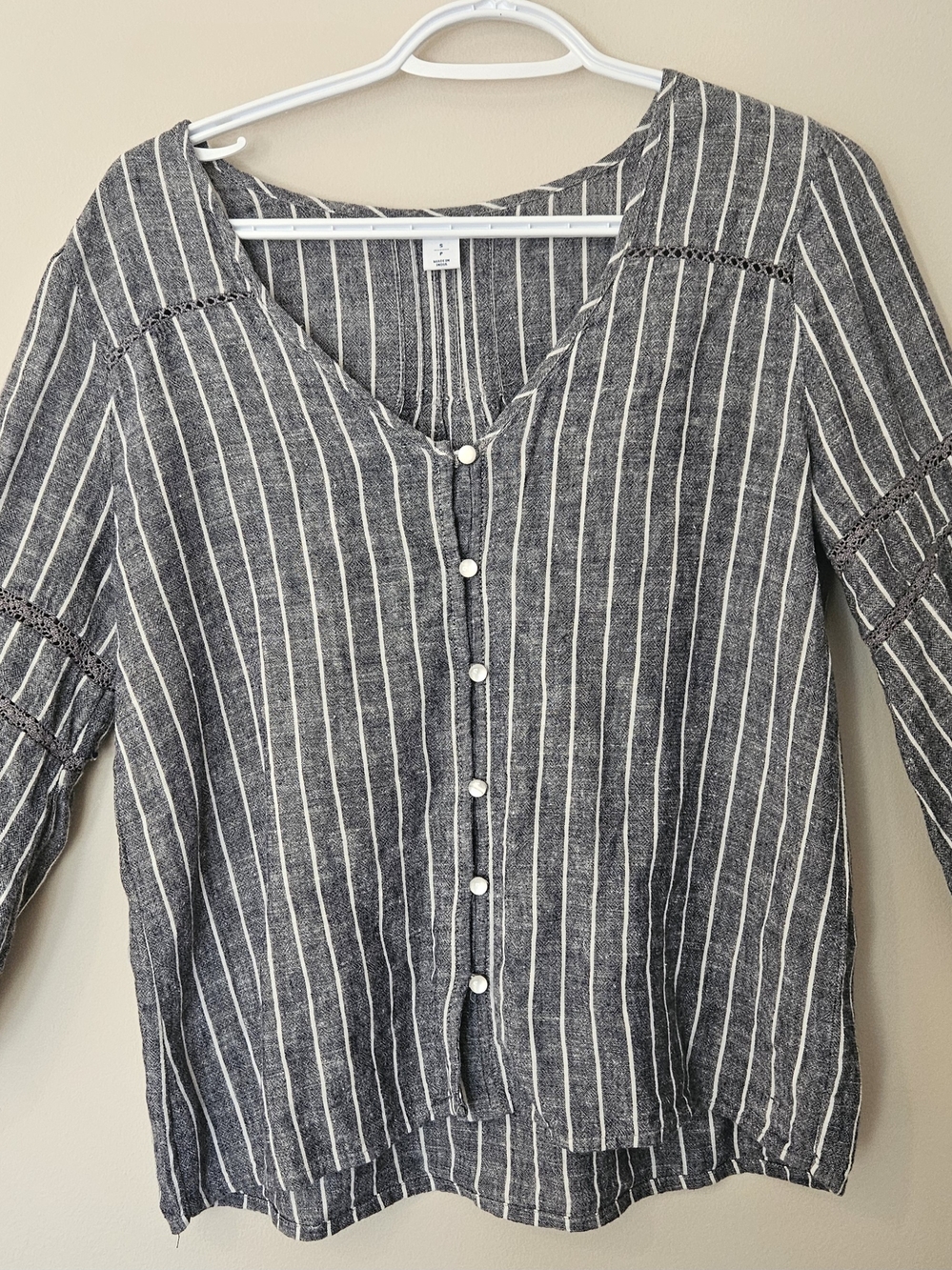 Women’s Striped Button-Down Shirt — Black and White